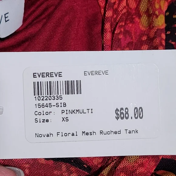 EVEREVE Novah Floral Mesh Ruched Tank Top Women XS Pink Multi Summer Y2K - Picture 12 of 14